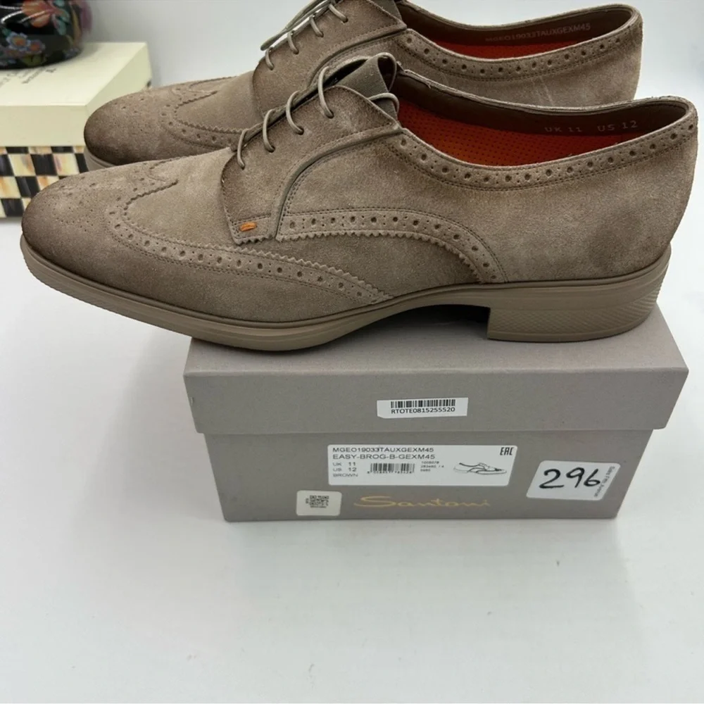 Men’s Santoni easy suede rogue wing tip, Oxford size 12 US made in Italy